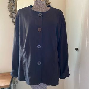 Brown jacket with button up detail, well-made.